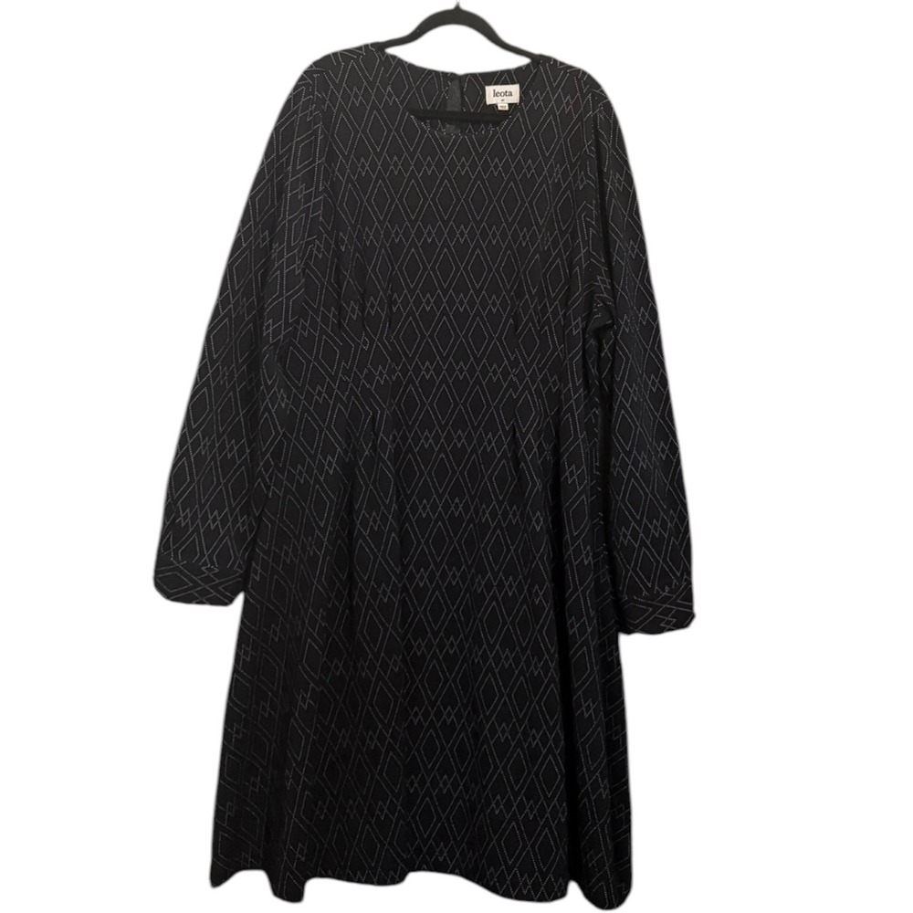 Leota Lara Jacquard Dress Plus Size 2X Black Geometric Diamond Fit Flare Office